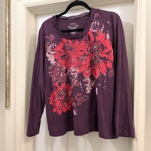 Sonoma Women's Purple and Pink Floral Long Sleeve Top
